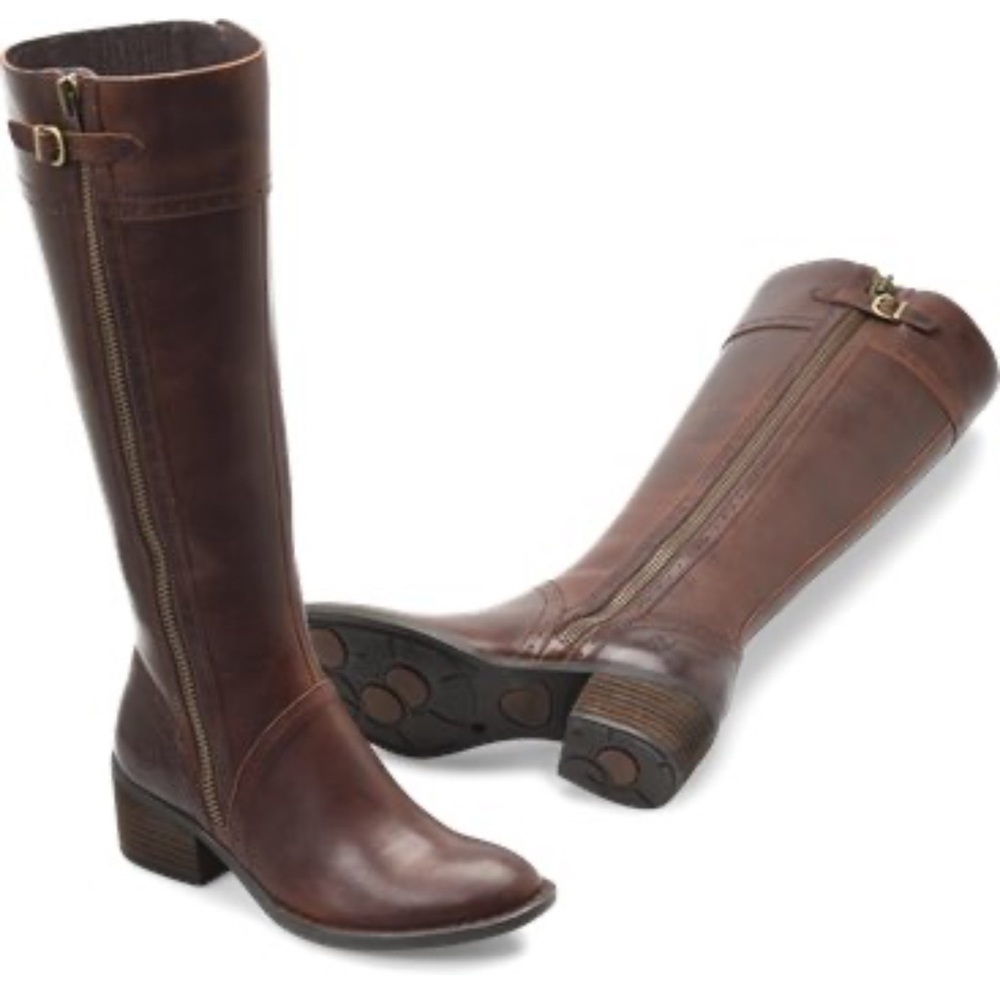 Born Poly Boots Brown Leather 7 WIDE CALF